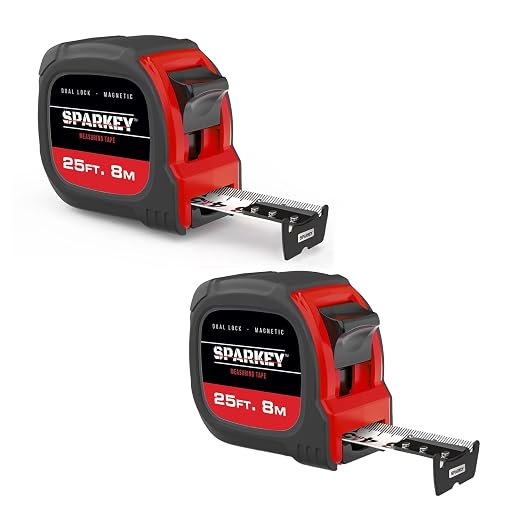 Sparkey 25ft/8M Retractable Magnetic Measure Tape — Metric Measuring Tool by Sparkey