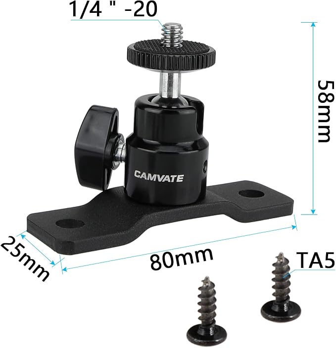 CAMVATE 1/4"-20 Ball Head with Bottom Pedestal Mount - Image 2