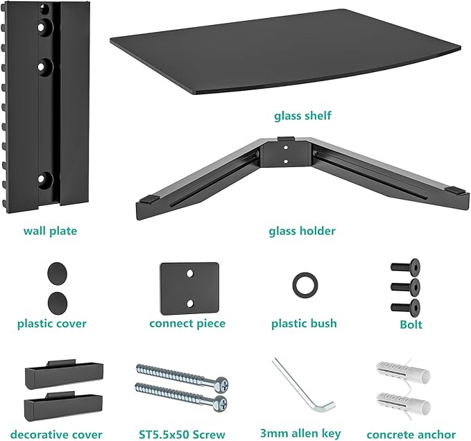 WALI Floating TV Shelf, 1 Tier Glass Projector Shelf - Image 6