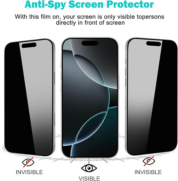 PEHAEL 3+3 Pack for iPhone 16 Pro Privacy Screen Protector - Image 4