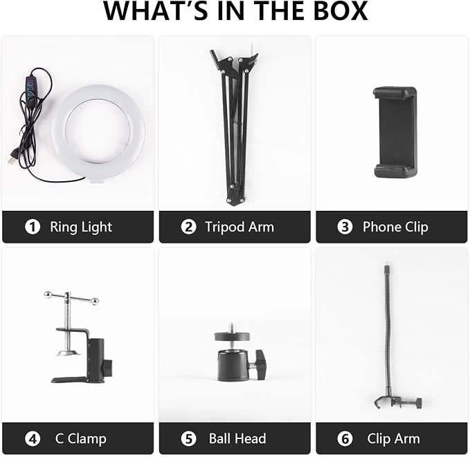 6" LED Ring Light for Desk, Overhead Camera Mount - Image 7