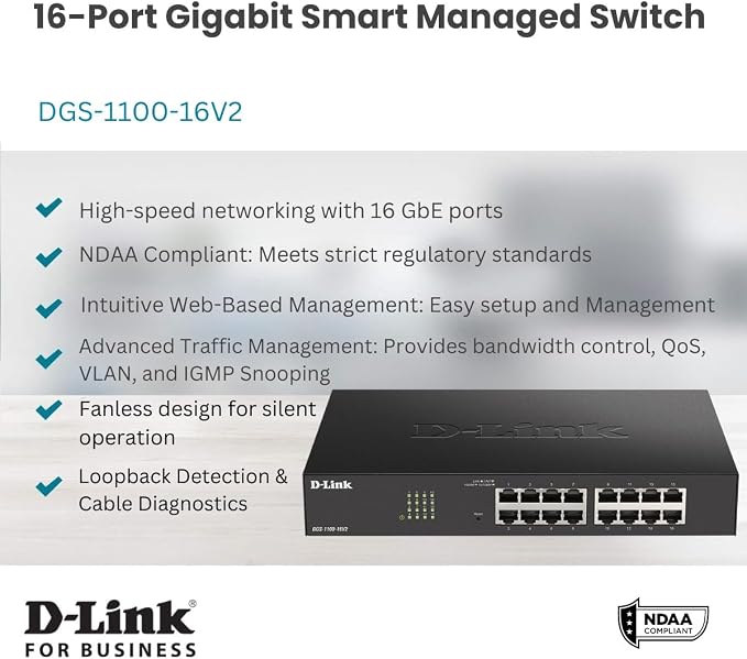 D-Link 16-Port Gigabit Smart Managed Ethernet Switch, IGMP Snooping, Sturdy - Image 2