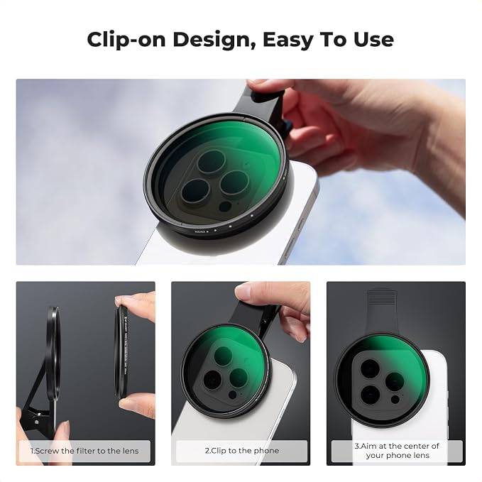 K&F CONCEPT 67mm Clip-on ND2-32 Phone Camera Lens Filter Kit - Image 7