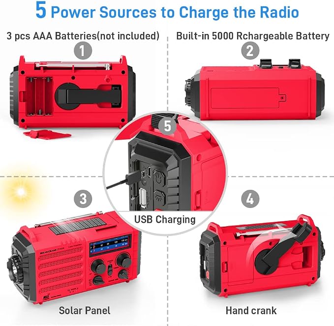 Emergency Weather Radio Solar Hand Crank Battery Operated Portable AM FM - Image 4