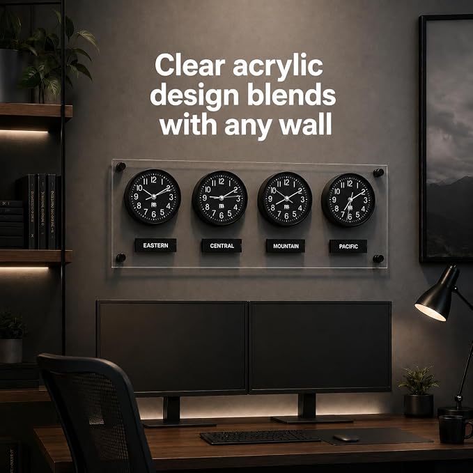 BBHORAIRE Black Time Zone Wall Clock, Silent Quartz Analog World Clock - Image 9