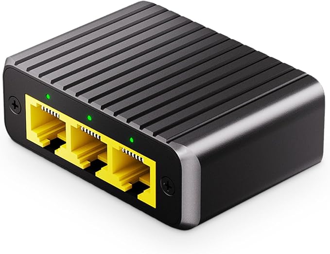 Binardat 1 to 3 Gigabit Network Splitter, 4 Port Ethernet Switch, Type-C Power by Binardat