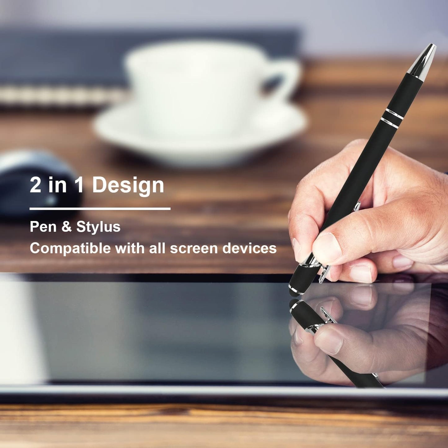 Ballpoint Pen with Stylus Tip, Soft Touch Click Metal Pen, 1.0mm Medium Point, Black Ink, 12 Count(Black)