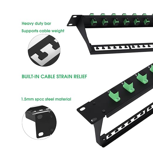 1U Fiber Patch Panel with 12 SC APC Single Mode Fiber Optic Couplers Singlemode - Image 3