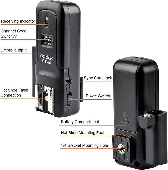 Godox CT-16 Wireless Radio Flash Trigger Receiver Kit, 16 Channel 433MHz - Image 3