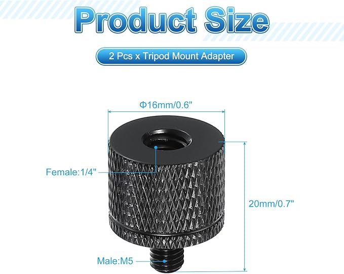 PATIKIL Tripod Screw Adapter 1/4" Female to M5 Male, 20 mm - Image 2