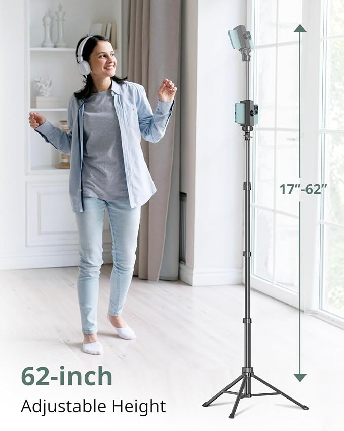 SENSYNE 62" Phone Tripod & Selfie Stick, Extendable Cell Phone Tripod Stand - Image 2