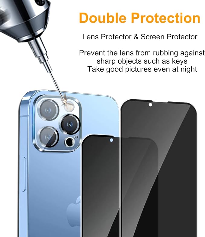 PEHAEL 2+2Pack for iPhone 13 Pro Max Privacy Screen Protector - Image 6