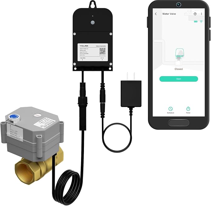 YoLink Wireless Smart Valve Control Kit, 1-1/4" Brass Motorized Valve, Wireless by YoLink