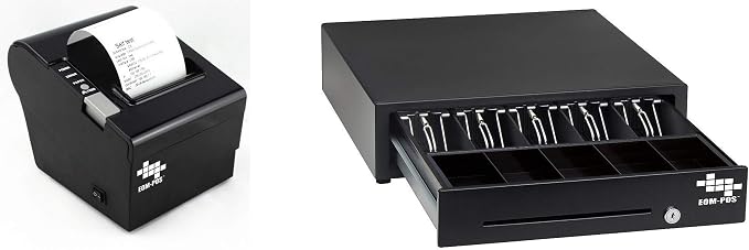 Heavy Duty Cash Register Drawer + Thermal Receipt Printer -for Windows Systems by EOM-POS