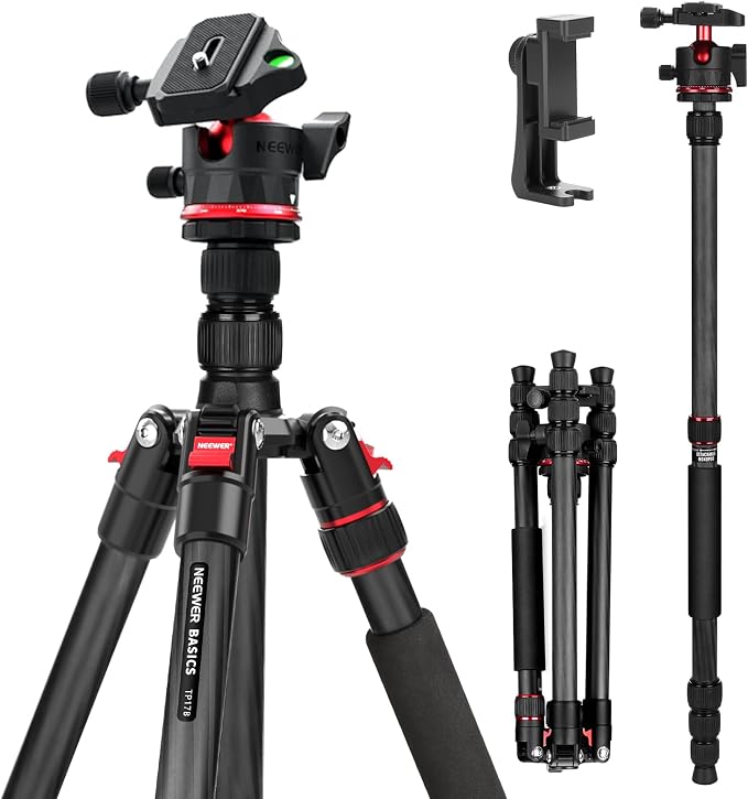 NEEWER Basics Carbon Fiber Travel Tripod Monopod, Arca Type Ball Head, Max Load by Neewer