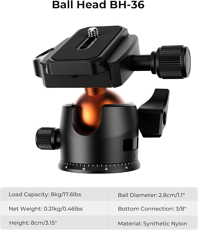 K&F CONCEPT 64 inch/163 cm Camera Tripod, Lightweight Travel Outdoor DSLR - Image 5