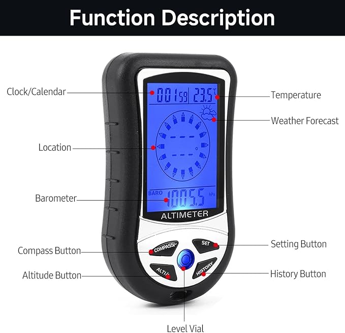 Digital Altimeter, Digital Compass, Hiking Thermometer, Barometer 8 in 1 - Image 4