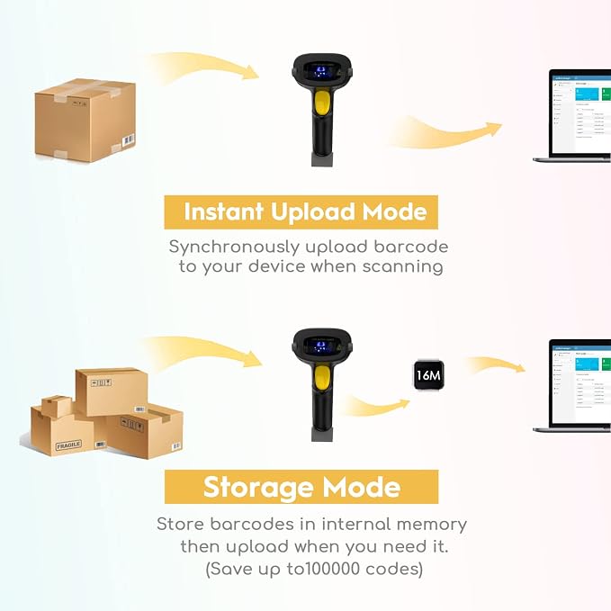 NADAMOO Wireless Barcode Scanner 328 Feet Transmission Distance USB Cordless 1D - Image 6