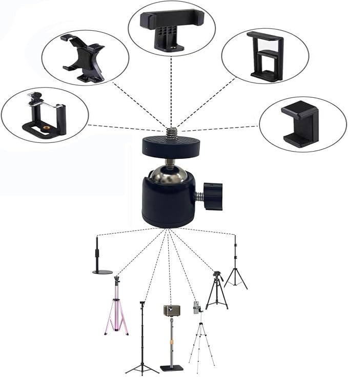 Universal 1/4" Swivel Mini Ball Head Tripod Mount, 360 Degree Rotating Adapter - Image 2