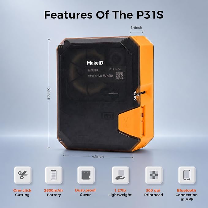 Makeid P31S Portable Industrial Label Printer, Mobile/PC Software. Comes - Image 9