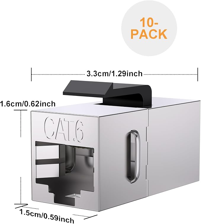10 Pack Cat 6 Shielded Keystone Coupler, Cat6 Keystone Jacks Female to Female - Image 5