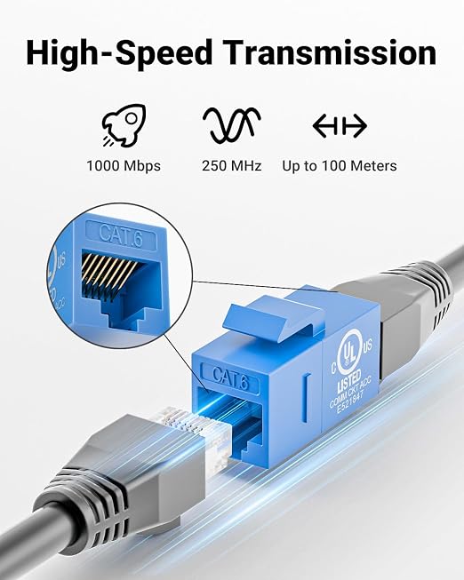 VCE UL-Listed CAT6 Keystone Coupler 25-Pack, Ethernet Coupler Female to Female - Image 3