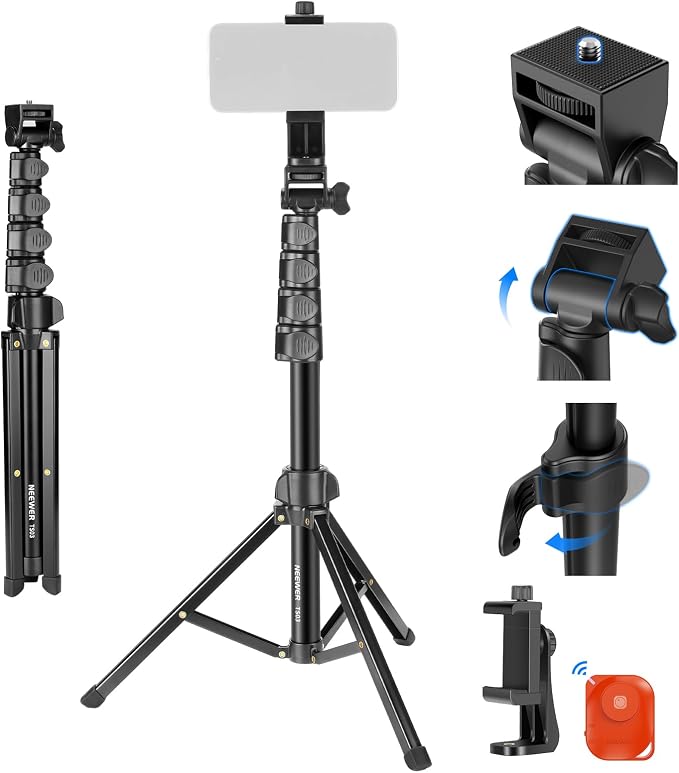 NEEWER Basic Phone Tripod for iPhone & Camera w/Remote & Phone Holder, Portable by Neewer