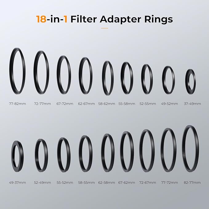 K&F CONCEPT 18 Pieces Filter Ring Adapter Set, Camera Lens Filter Metal - Image 2