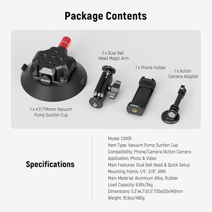 NEEWER 4.5" Suction Cup Camera Mount - Image 7