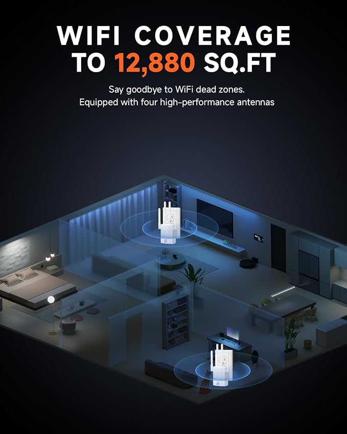 WiFi Extender Signal Booster for Home, 1200Mbps Dual Band 2.4GHz/5GHz WiFi - Image 2