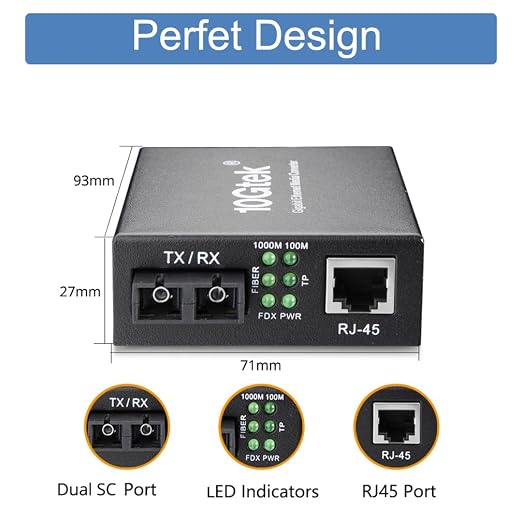 Gigabit SC to RJ45 Fiber Media Converter, 10/100/1000Mbps RJ45 Port to 1000Mbps - Image 4