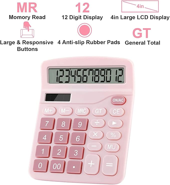 Office Calculators Desktop, 12-Digit Dual Power Cute Calculator - Image 4