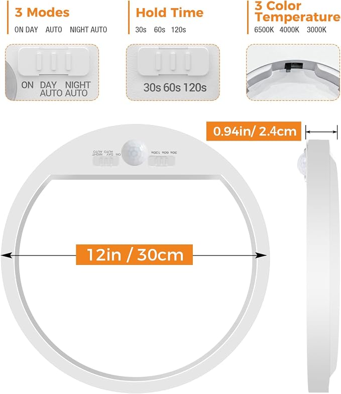slochi 1Pack Motion Sensor Light Indoor Wired, 12 Inch 3000K/4000K/6500K Closet - Image 7
