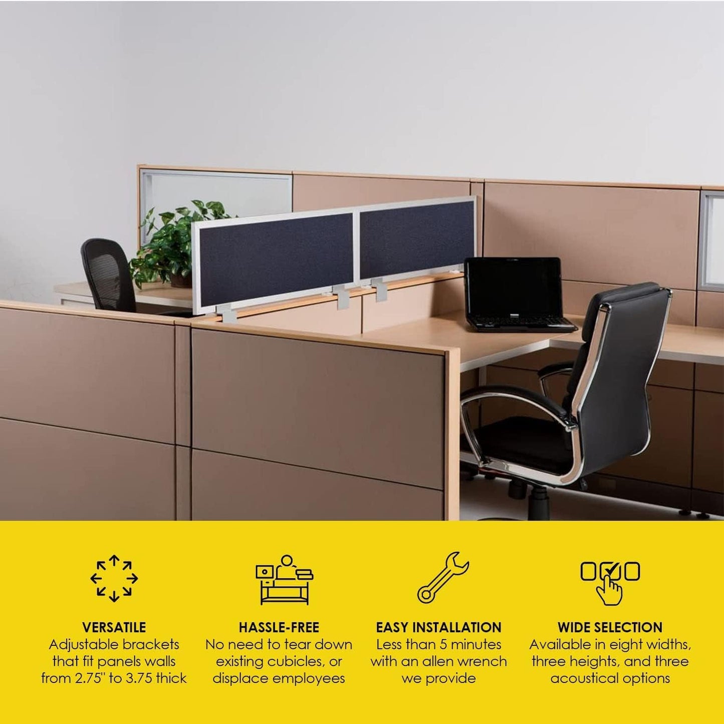 OBEX Acoustical Cubicle Privacy Screen Extender Desk Panel & Office Divider, Add Separation & Block Noise, 24" x 48", Overcast