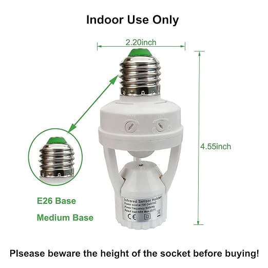 PIR Motion Sensor Light Socket, E26/E27 Smart Lamp Bulb Holder Adapter Auto - Image 3