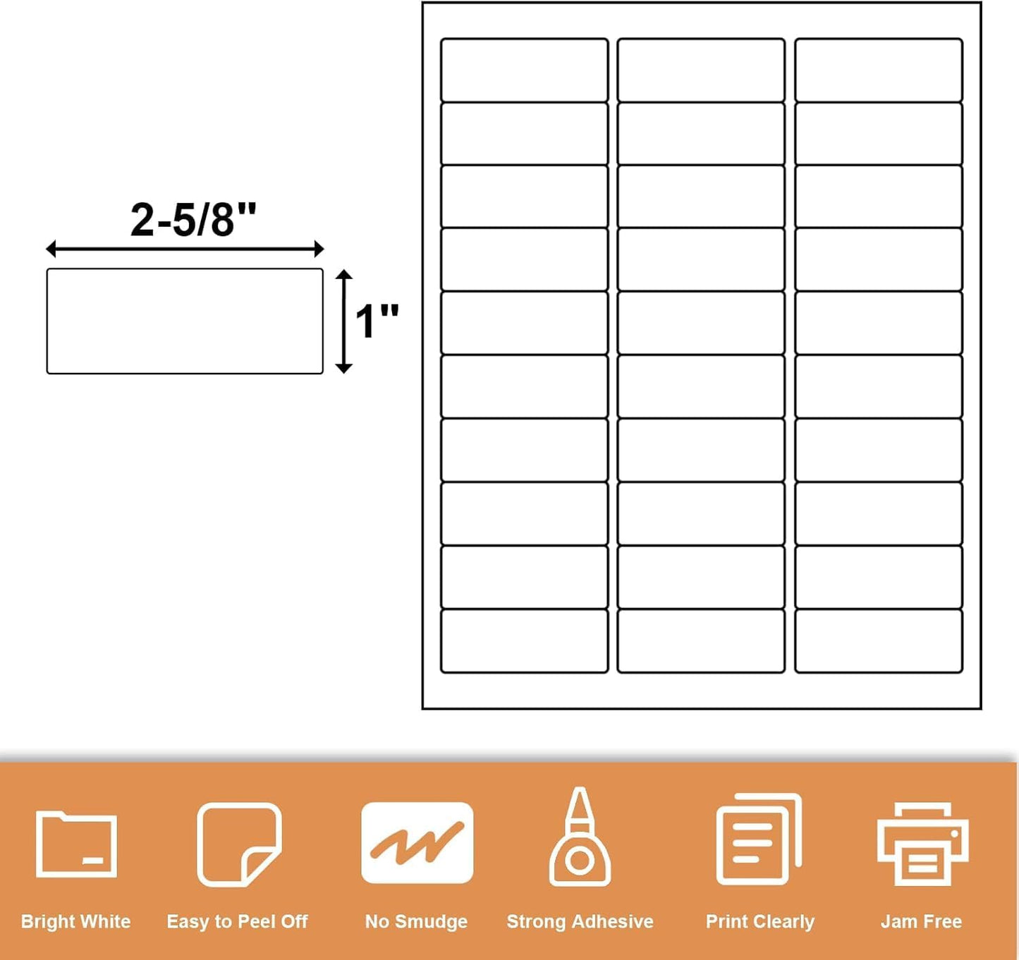 Address Labels 1" X 2-5/8" 30 Up Mailing Label for Laser/Inkjet Printer, Blank White, Permanent Adhesive, Printable Label Sticker Paper (30 Sheets - 900)