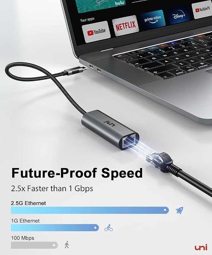 uni USB-C to Ethernet Adapter 2.5 Gbps, Blazing Fast Type-C to RJ45 Adapter - Image 2