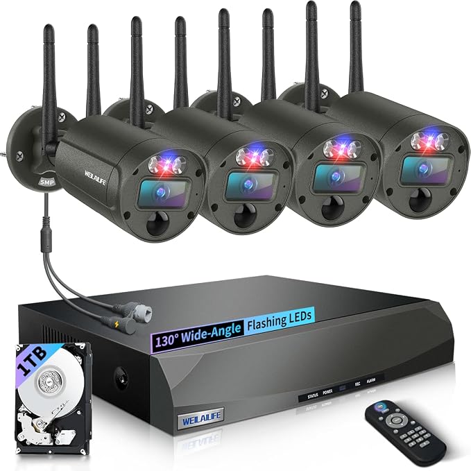 【130° Ultra Wide-Angle】 Wireless Security Camera System, Outdoor WiFi Cameras by WEILAILIFE