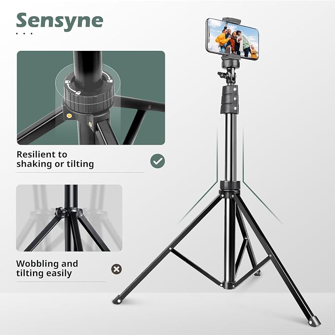 SENSYNE 72" Phone Tripod, Extendable Cell Phone Tripod Stand, Selfie Stick - Image 5