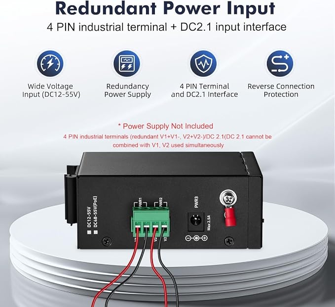 8 Port Mini Industrial Switch, 10/100Mbps Fast Ethernet, Din Rail & Wall Mount - Image 4