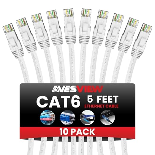 CAT 6 5 ft Ethernet Cable, Indoor High-Speed 10Gbps Snagless Long CAT6 5FT by AvesView