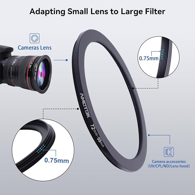 72mm Lens to 55mm Camera Lens Adapter, 72mm-55mm Filter Step-Down Ring - Image 4