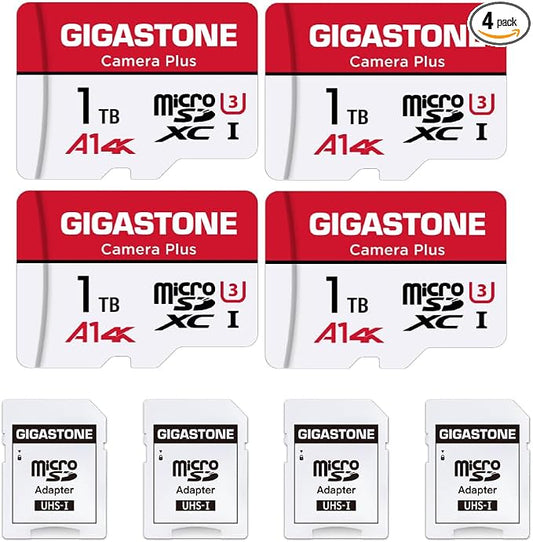 GIGASTONE 1TB Micro SD Card 4-Pack, Camera Plus, Action Camera, A1 Run App by Gigastone