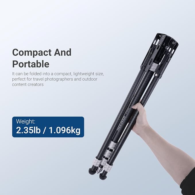 NEEWER Carbon Fiber Tripod Stand w Reversible Legs, 6.6lb/3kg Max Load - Image 7