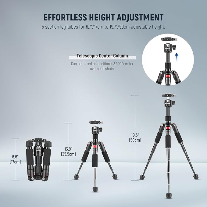 NEEWER Desktop Mini Tripod, 360° Ball Head, 1/4" QR Plate - Image 3