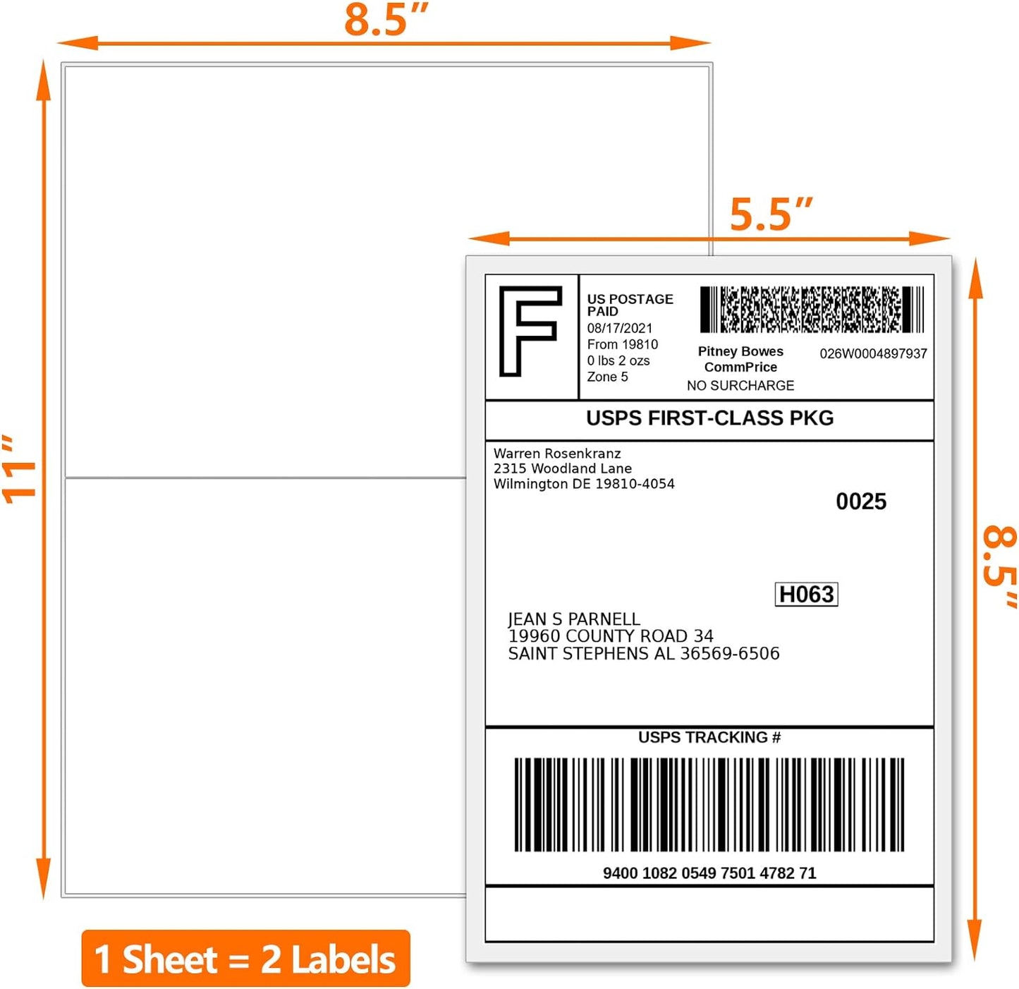2000 Labels 8.5x5.5 Half Sheet Laser/Ink Jet Shipping Labels Mailing Blank Labels