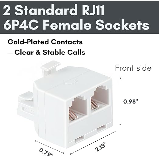 Phone Line Splitter, 2 Pack RJ11 6P4C Telephone Jack Adapter 1 Male to Dual - Image 6