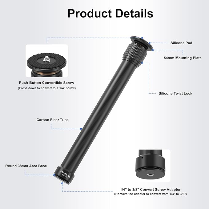 Tripod Extension Rod, Carbon Fiber Tripod Extension Pole - Image 5