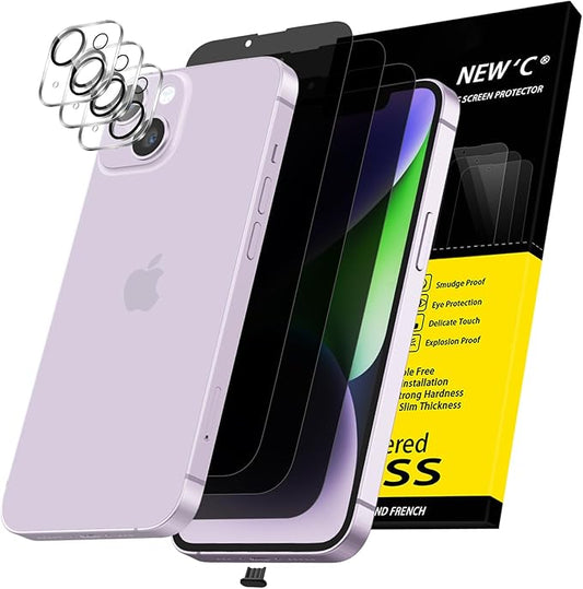 NEW'C 3x Privacy for iPhone 14 Screen Protector+ 3x Camera Lens Protector by NEWC
