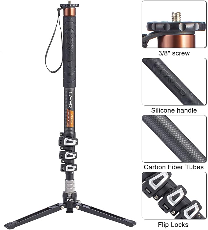 Cayer Carbon Fiber Monopod Leg, 68 Inch Camera Telescopic Video Monopod Tube - Image 2